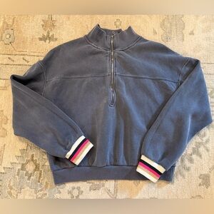 Sundry Blue Half-Zip Sweater with Multicolor Cuffs